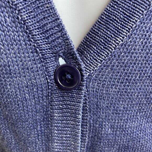 Talbots Blue 100% Linen Spring Cardigan Sweater Size L Preppy Coastal Old Money - Picture 9 of 11